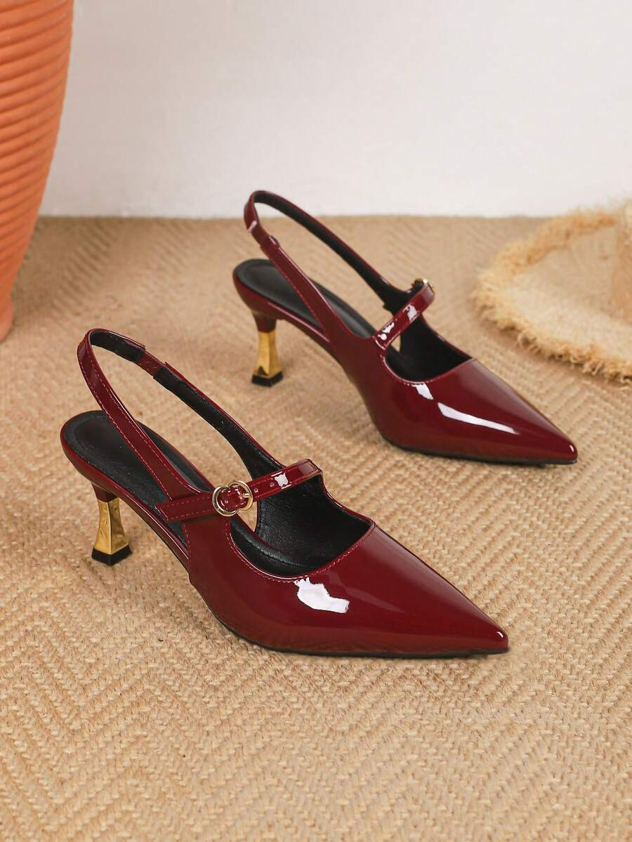 Silvia - Slingback de Charol con Tacón Esculpido Dorado