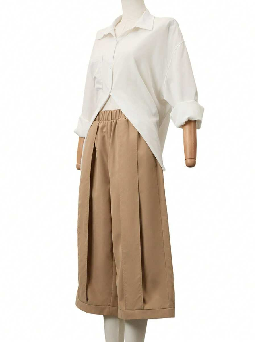 Palma - Pantalón Culotte Ancho con Pinzas y Cintura Elástica