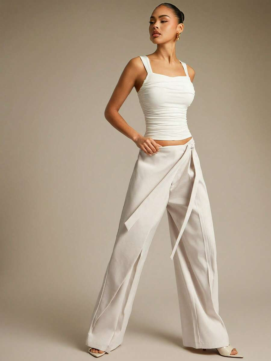 Allegra - Pantalón Wide Leg Drapeado con Lazo Suelto