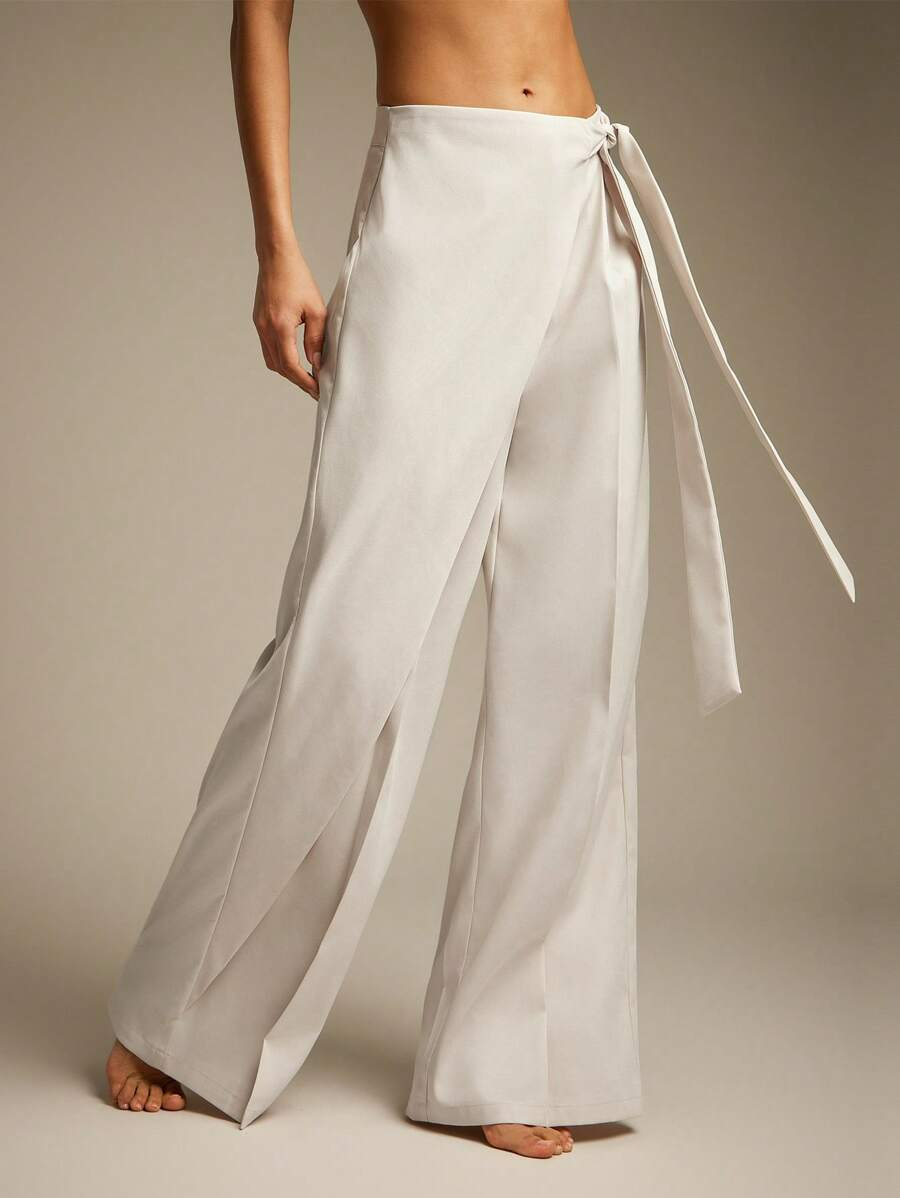 Allegra - Pantalón Wide Leg Drapeado con Lazo Suelto