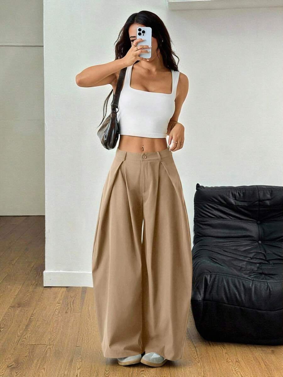 Ámbar - Pantalón Bombacho con Pinzas y Caída Extra
