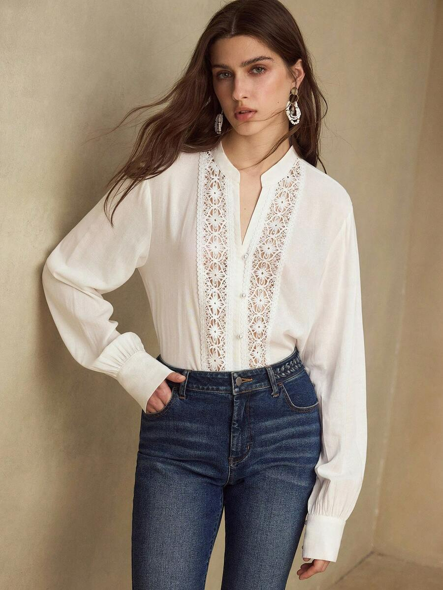 Isabella - Blusa Blanca Elegante con Encaje