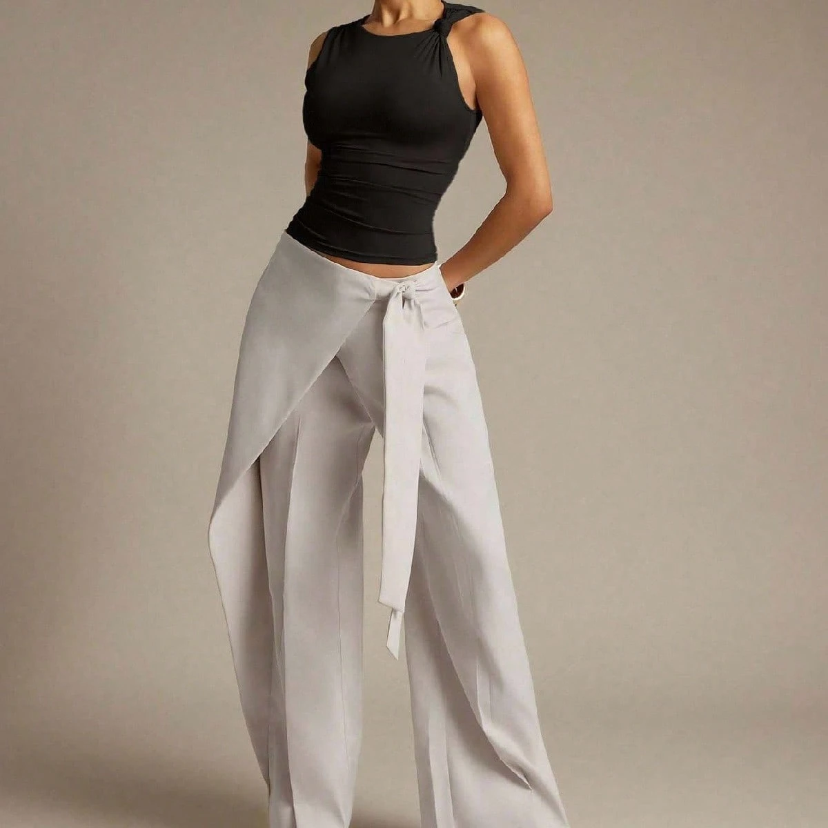 Allegra - Pantalón Wide Leg Drapeado con Lazo Suelto