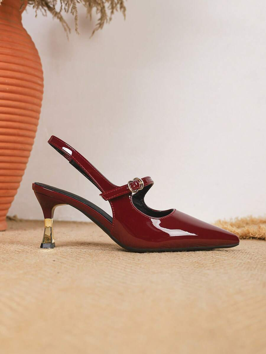 Silvia - Slingback de Charol con Tacón Esculpido Dorado
