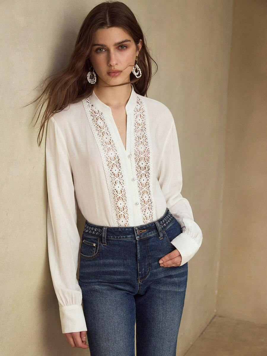 Isabella - Blusa Blanca Elegante con Encaje