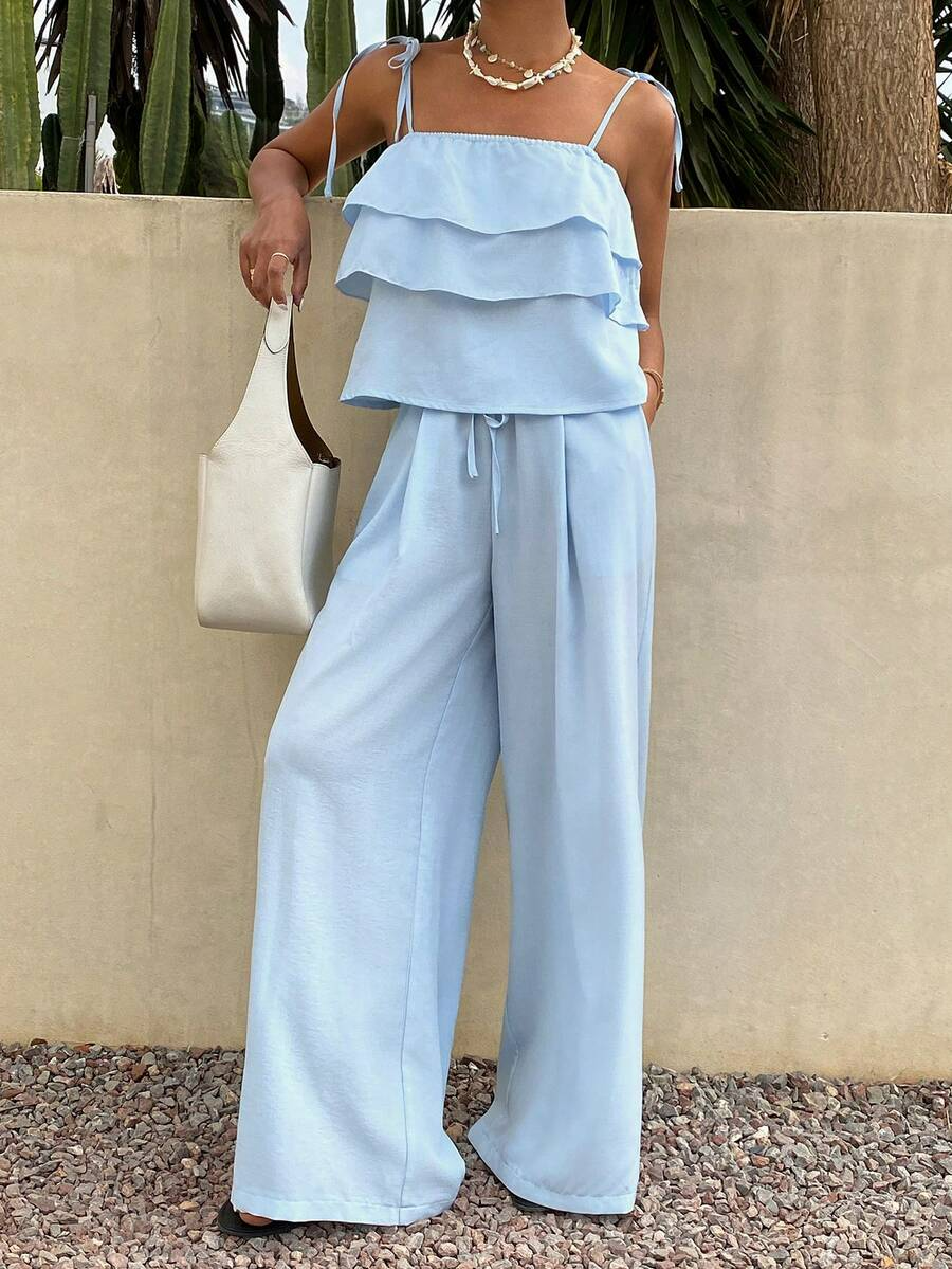Brisa - Conjunto Fluido Denim Ligero con Volantes