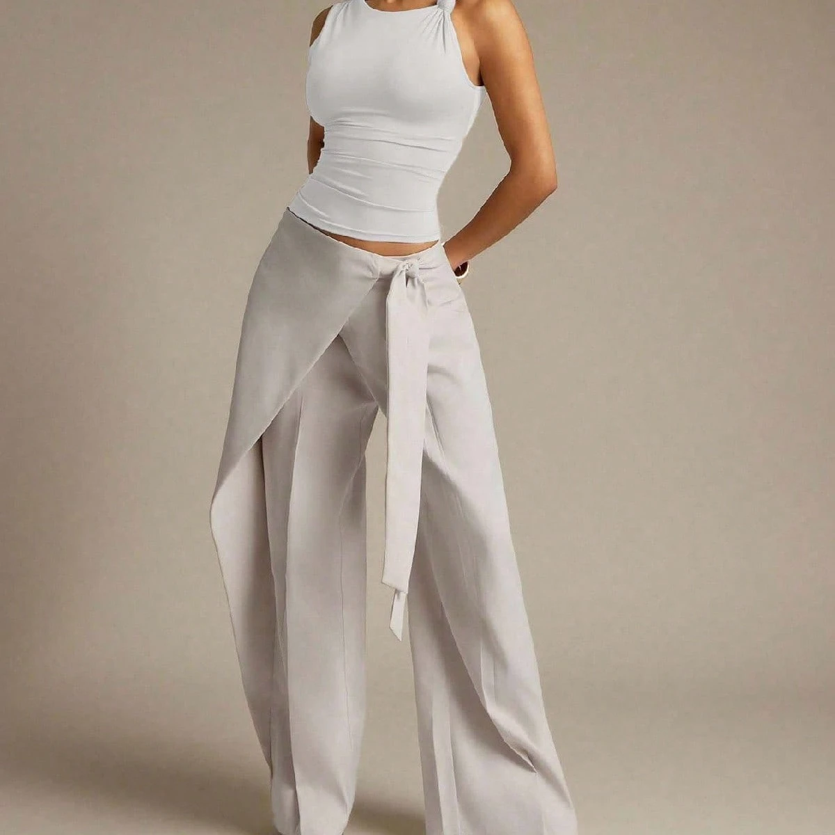 Allegra - Pantalón Wide Leg Drapeado con Lazo Suelto
