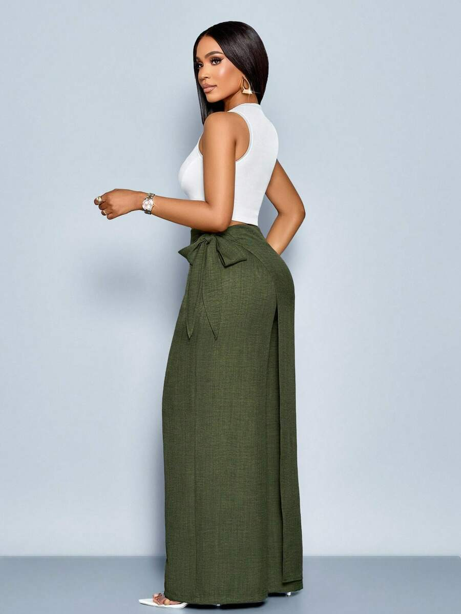Nadia - Pantalón Palazzo Cruzado con Lazo lateral