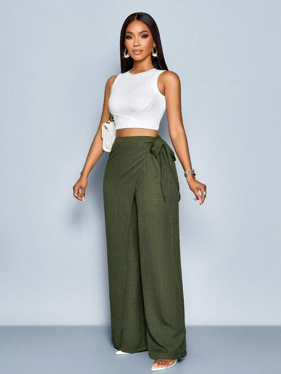 Nadia - Pantalón Palazzo Cruzado con Lazo lateral