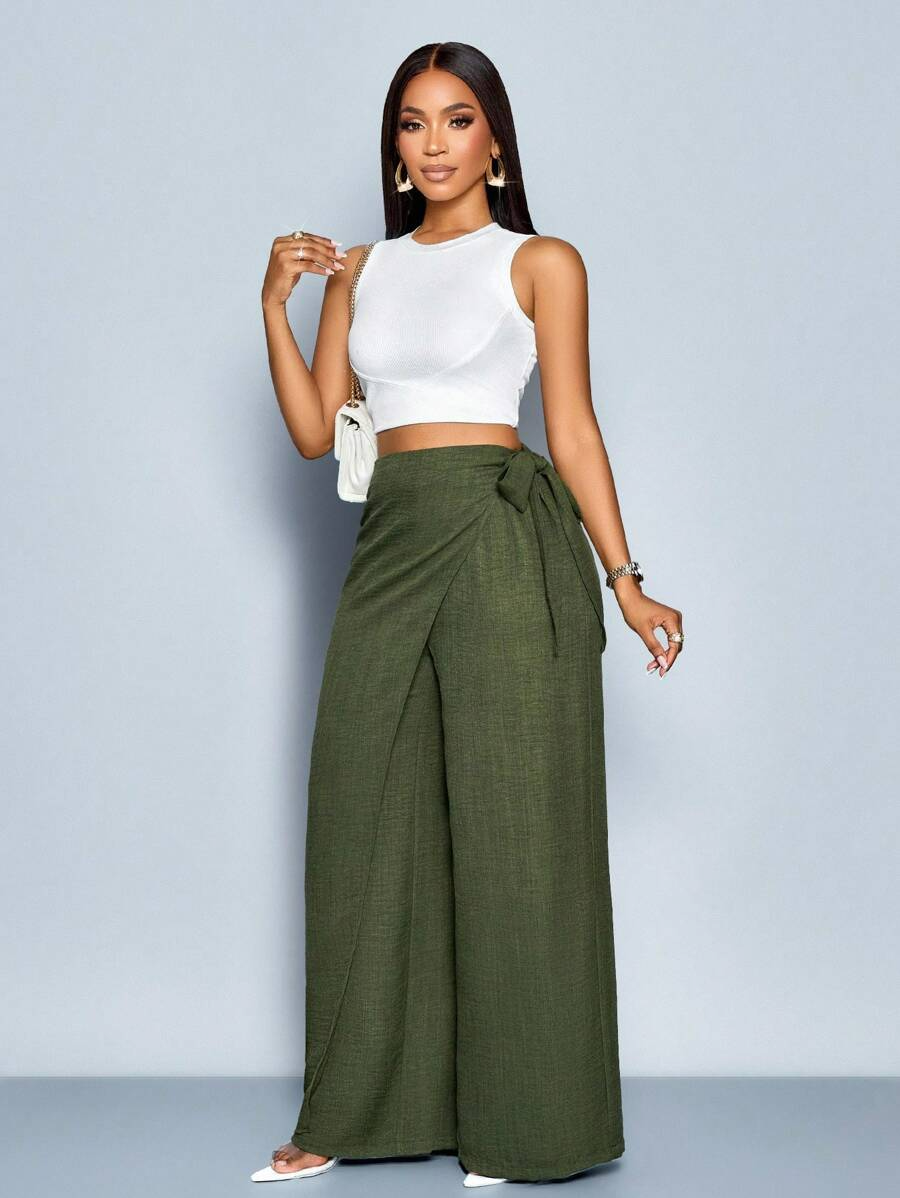 Nadia - Pantalón Palazzo Cruzado con Lazo lateral