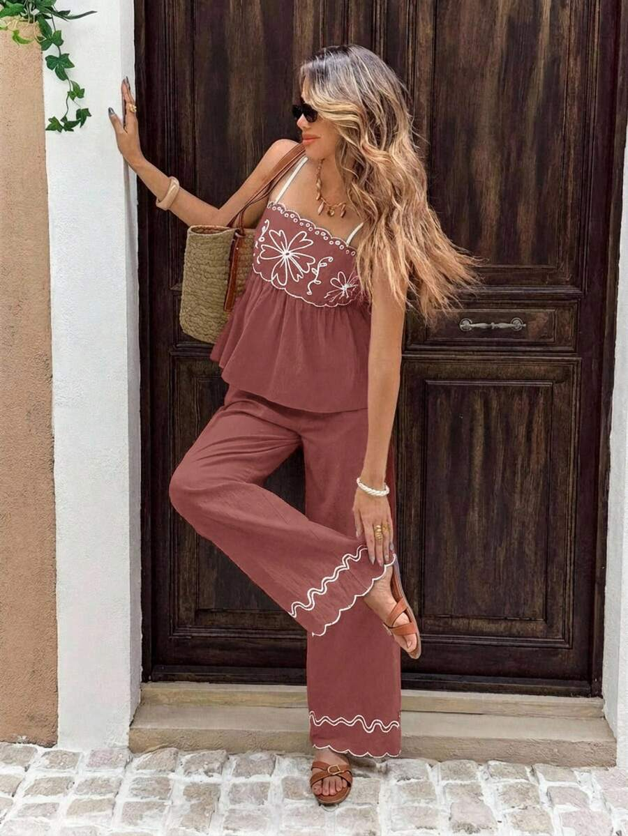 Alba - Conjunto Boho Bordado con Tirantes Finos
