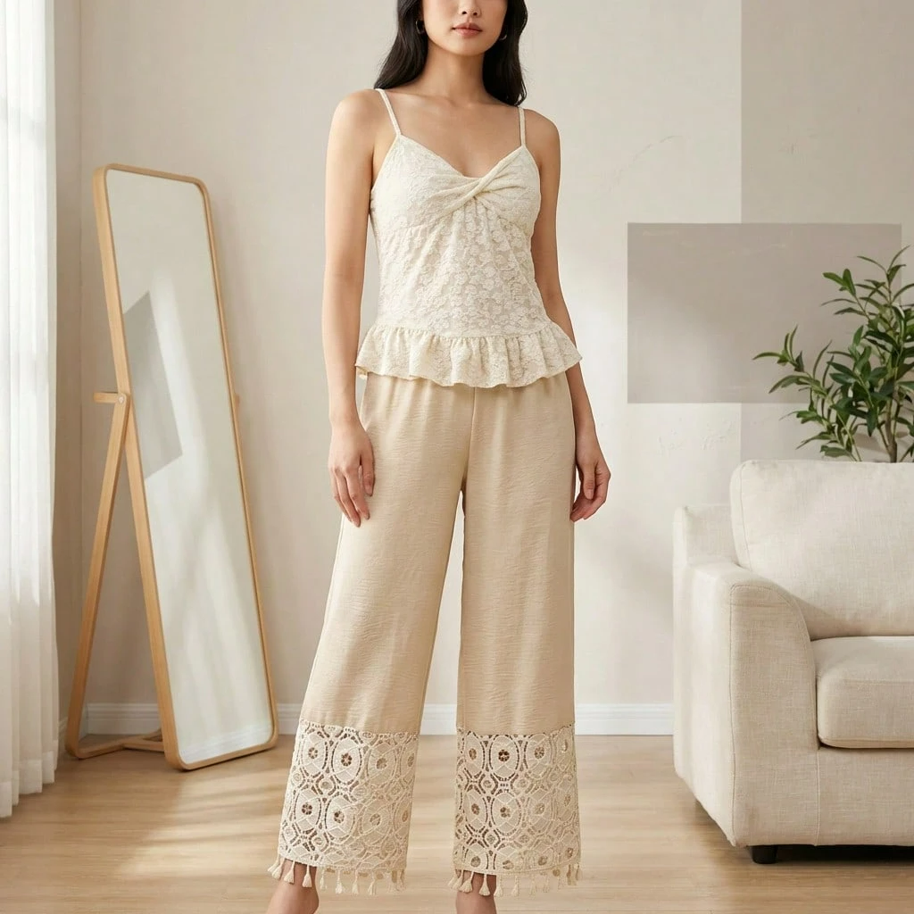 Valeria - Pantalón Fluido Crochet Bohemio