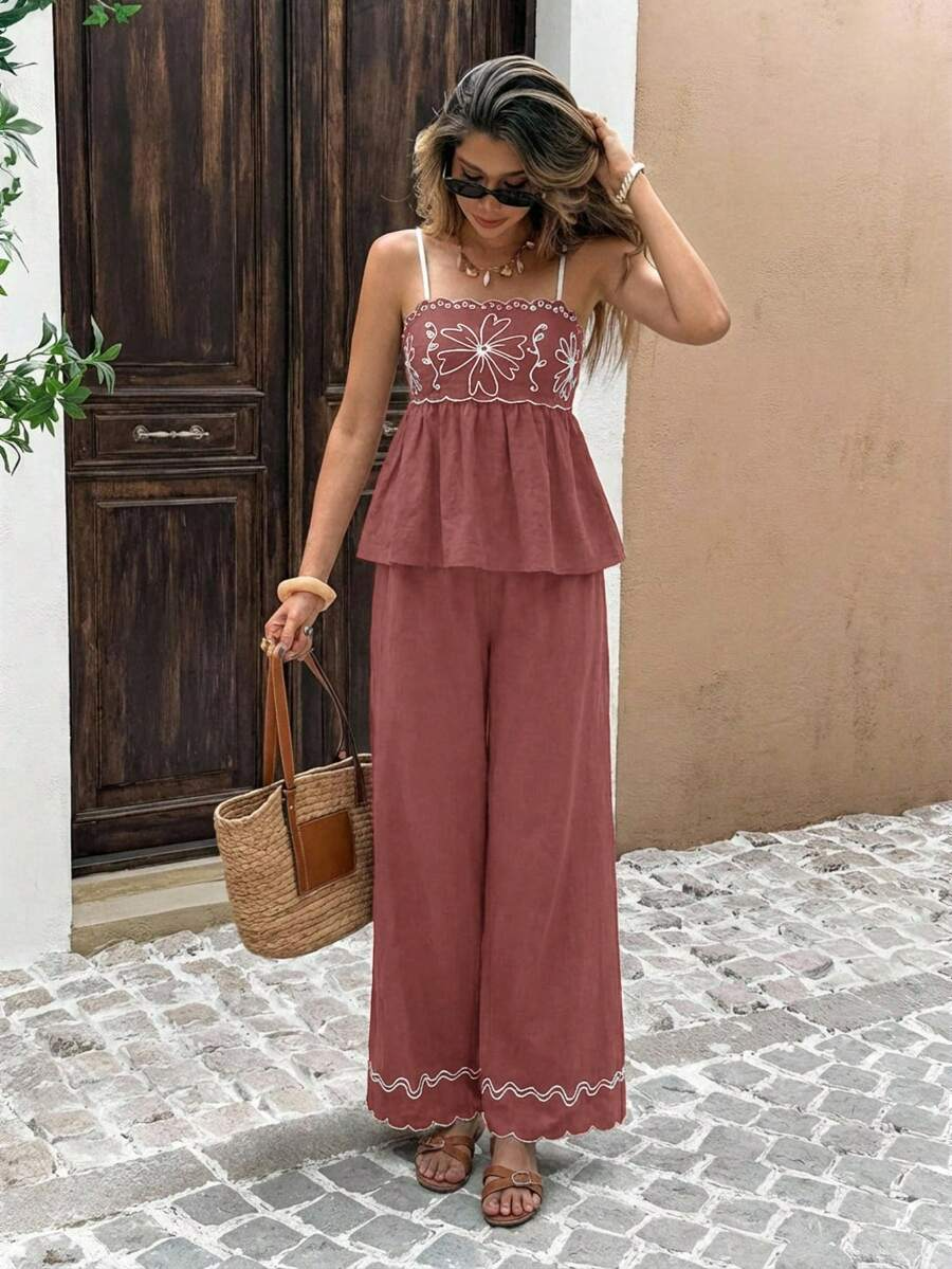 Alba - Conjunto Boho Bordado con Tirantes Finos