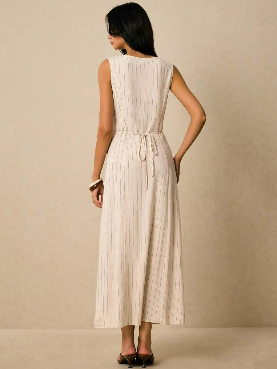 Alicia - Vestido Midi de Rayas con Escote en V