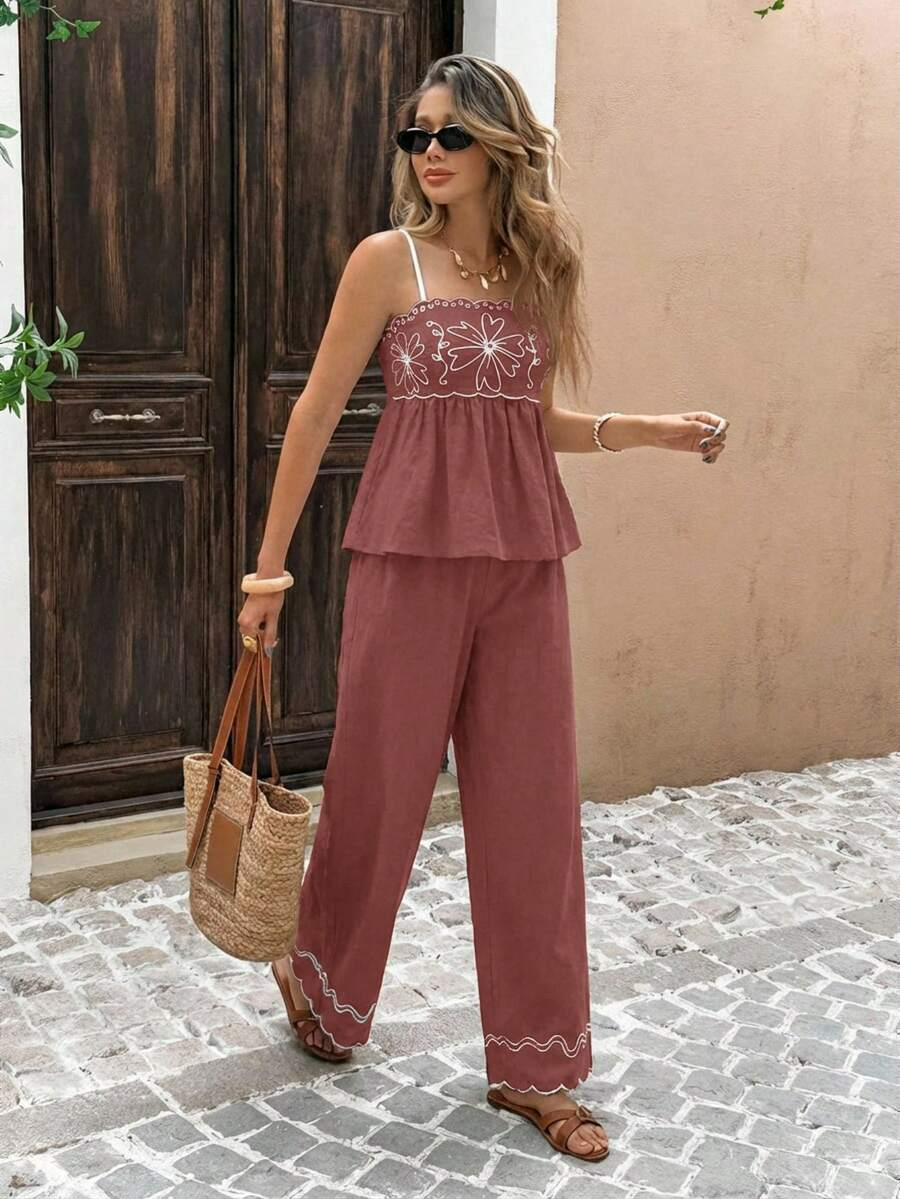 Alba - Conjunto Boho Bordado con Tirantes Finos