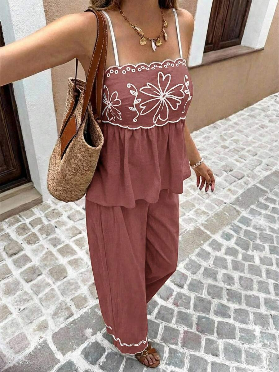Alba - Conjunto Boho Bordado con Tirantes Finos