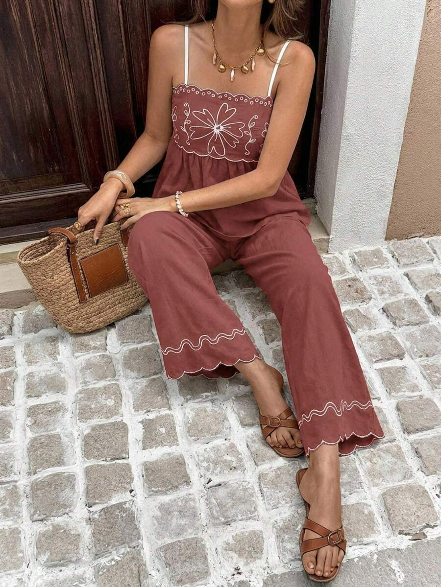 Alba - Conjunto Boho Bordado con Tirantes Finos