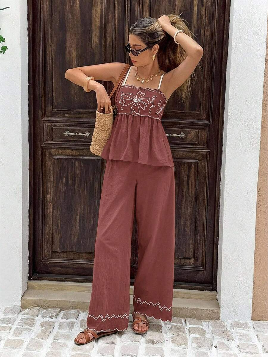 Alba - Conjunto Boho Bordado con Tirantes Finos