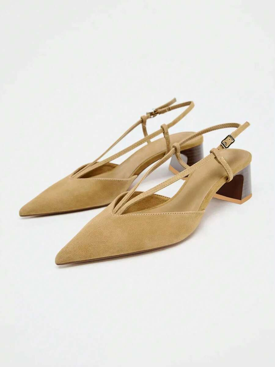 Nerea - Slingback de Tacón Bloque en Ante con Corte en V