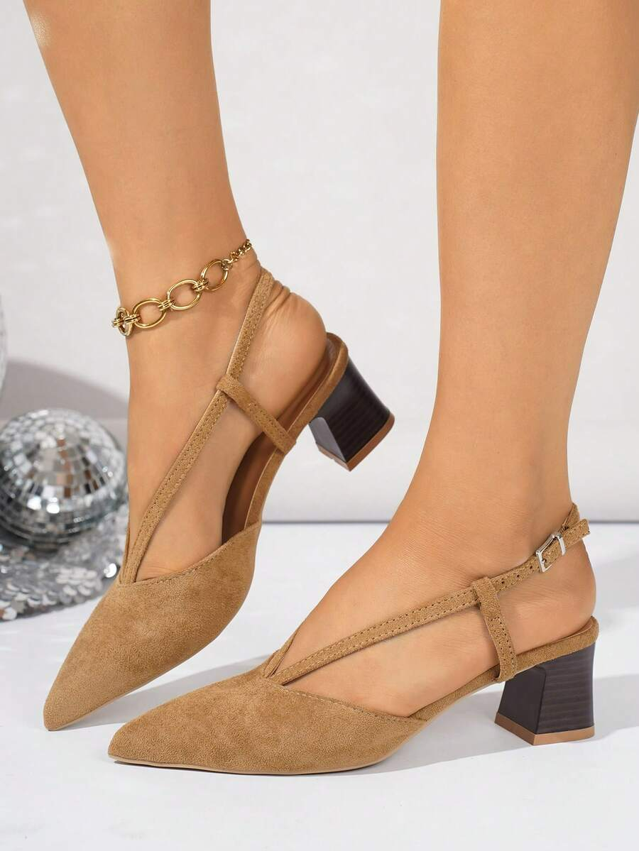 Nerea - Slingback de Tacón Bloque en Ante con Corte en V
