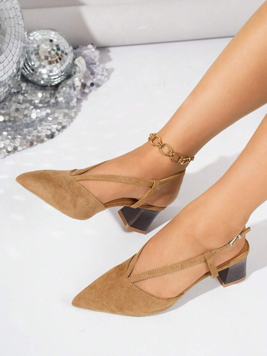 Nerea - Slingback de Tacón Bloque en Ante con Corte en V