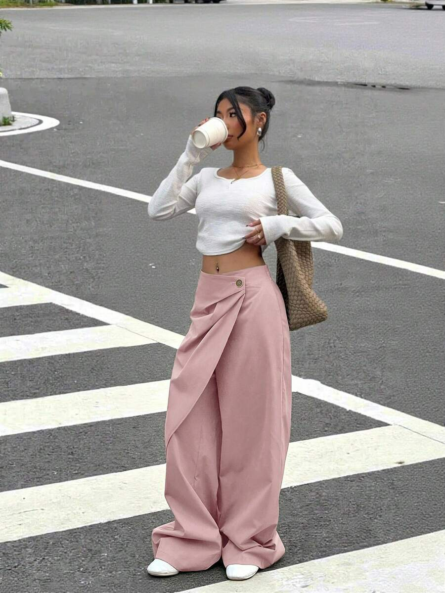 Isabela - Pantalón Wide Leg Cruzado con Botón