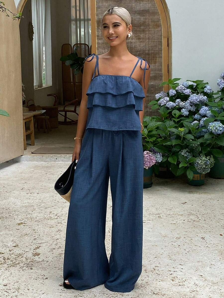 Brisa - Conjunto Fluido Denim Ligero con Volantes