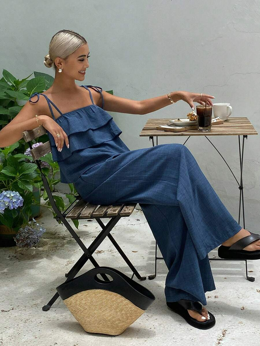 Brisa - Conjunto Fluido Denim Ligero con Volantes