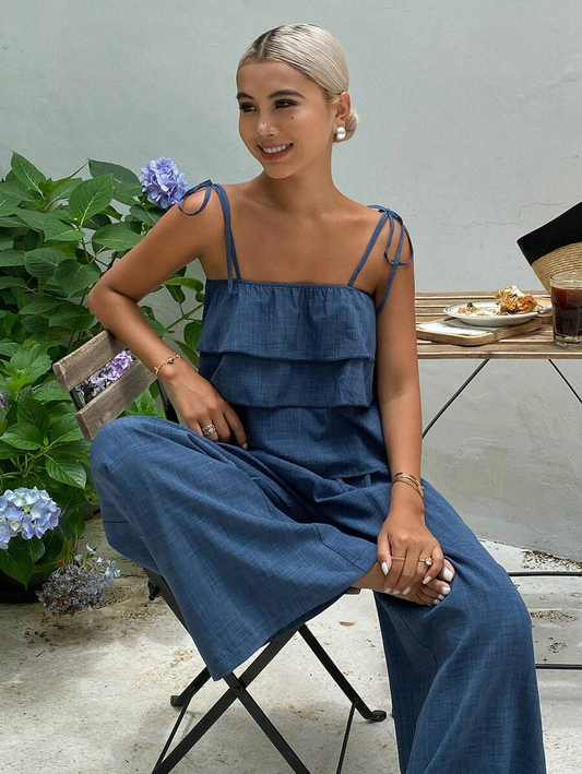 Brisa - Conjunto Fluido Denim Ligero con Volantes