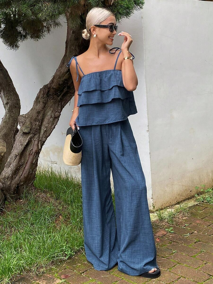 Brisa - Conjunto Fluido Denim Ligero con Volantes
