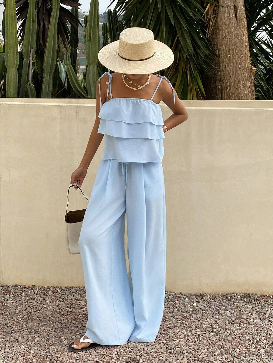 Brisa - Conjunto Fluido Denim Ligero con Volantes