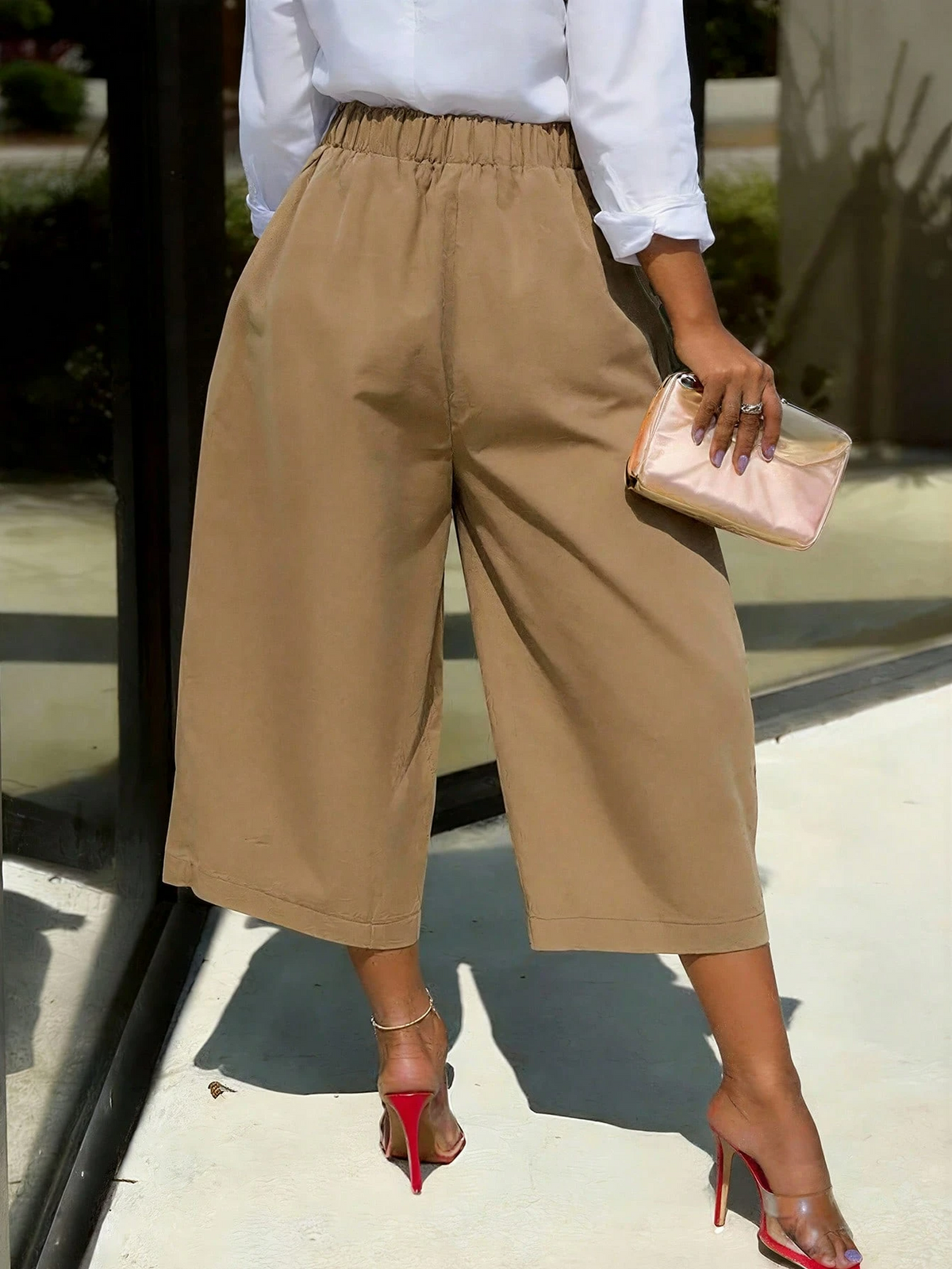 Palma - Pantalón Culotte Ancho con Pinzas y Cintura Elástica