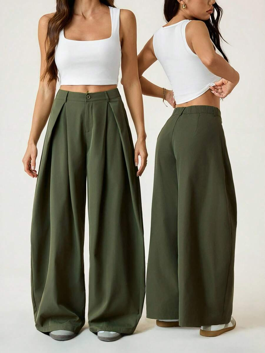 Ámbar - Pantalón Bombacho con Pinzas y Caída Extra