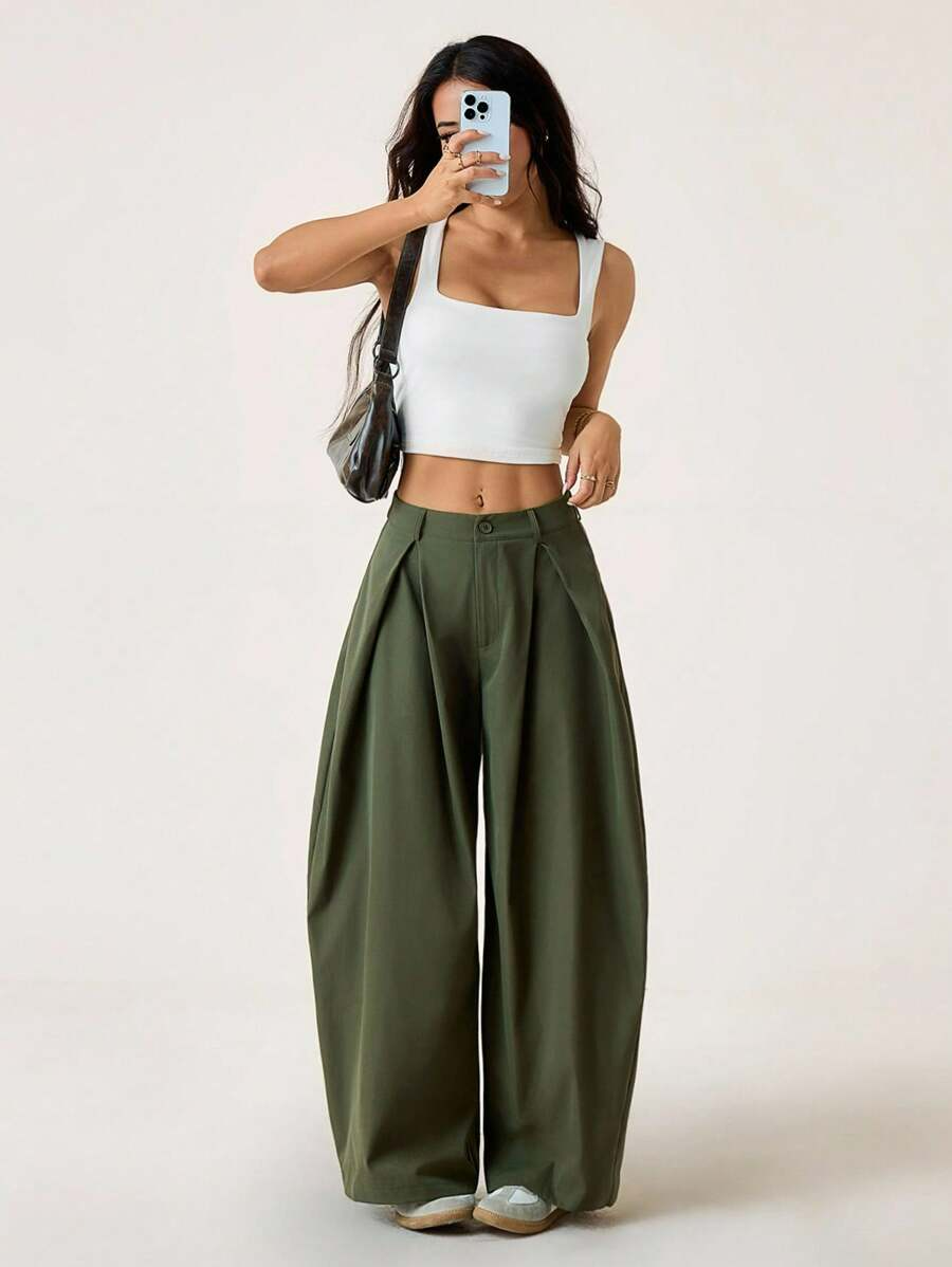 Ámbar - Pantalón Bombacho con Pinzas y Caída Extra