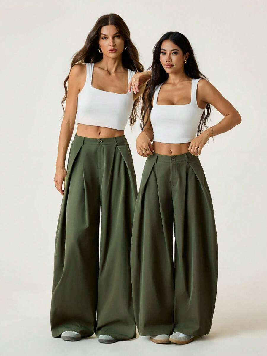 Ámbar - Pantalón Bombacho con Pinzas y Caída Extra