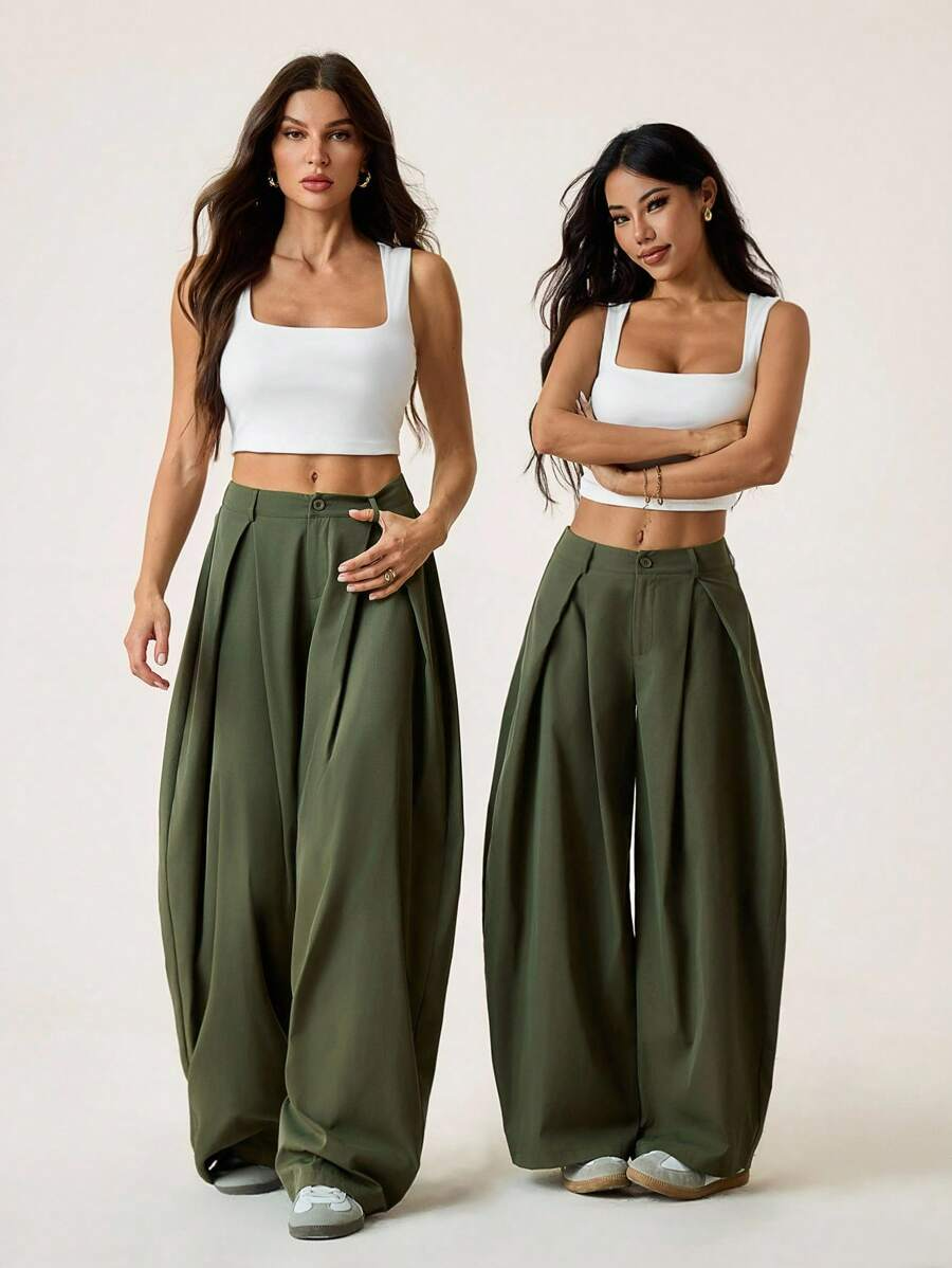 Ámbar - Pantalón Bombacho con Pinzas y Caída Extra
