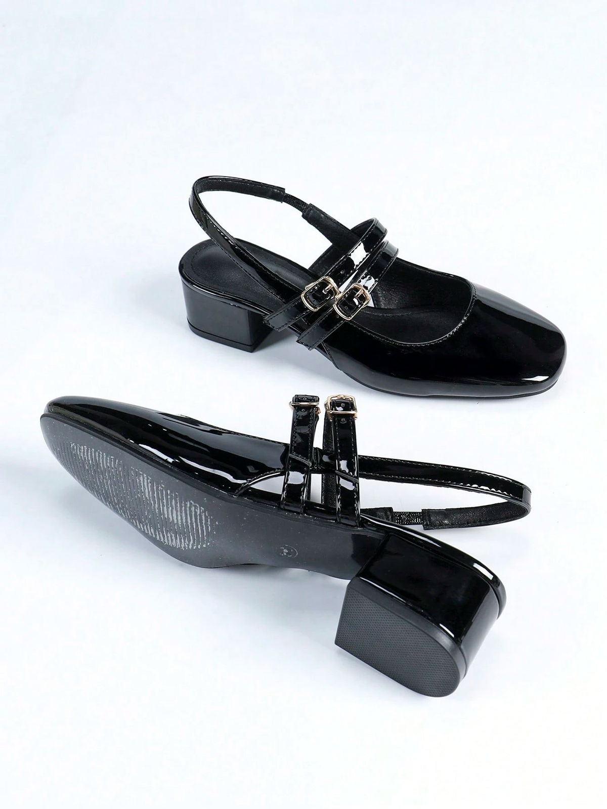 Carlota - Slingback de Charol con Doble Tira y Tacón Bloque