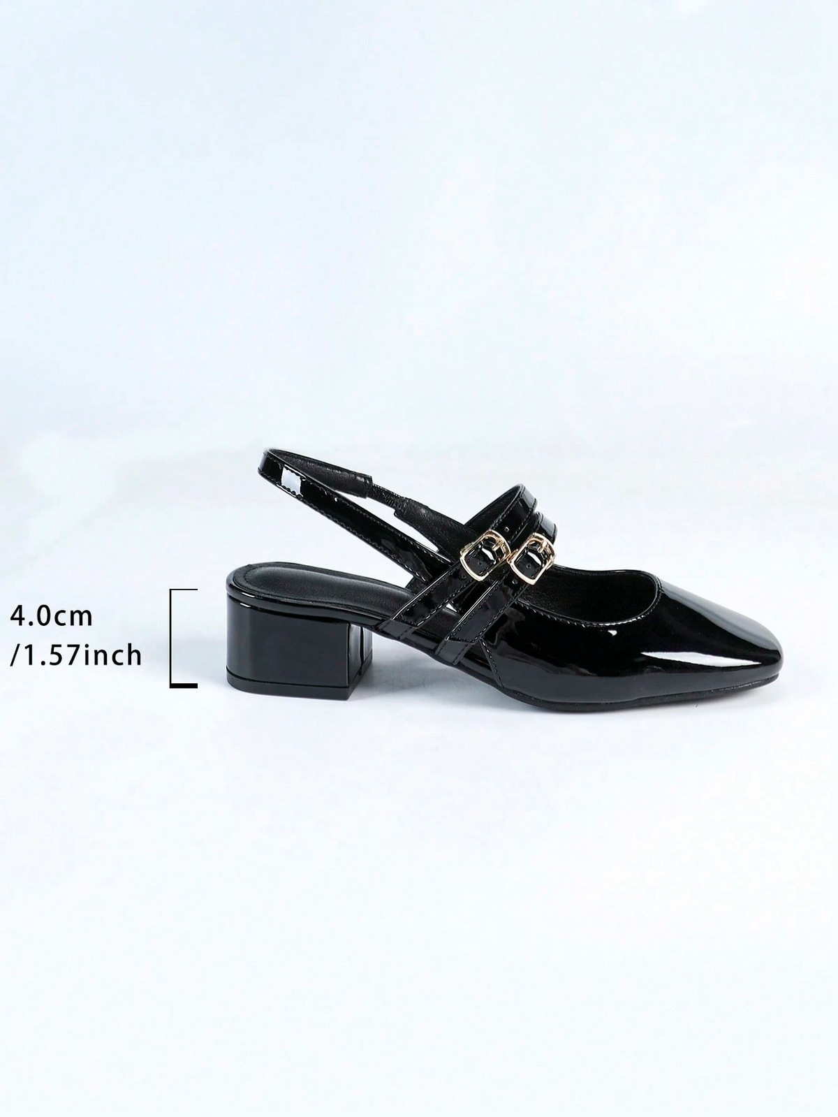 Carlota - Slingback de Charol con Doble Tira y Tacón Bloque