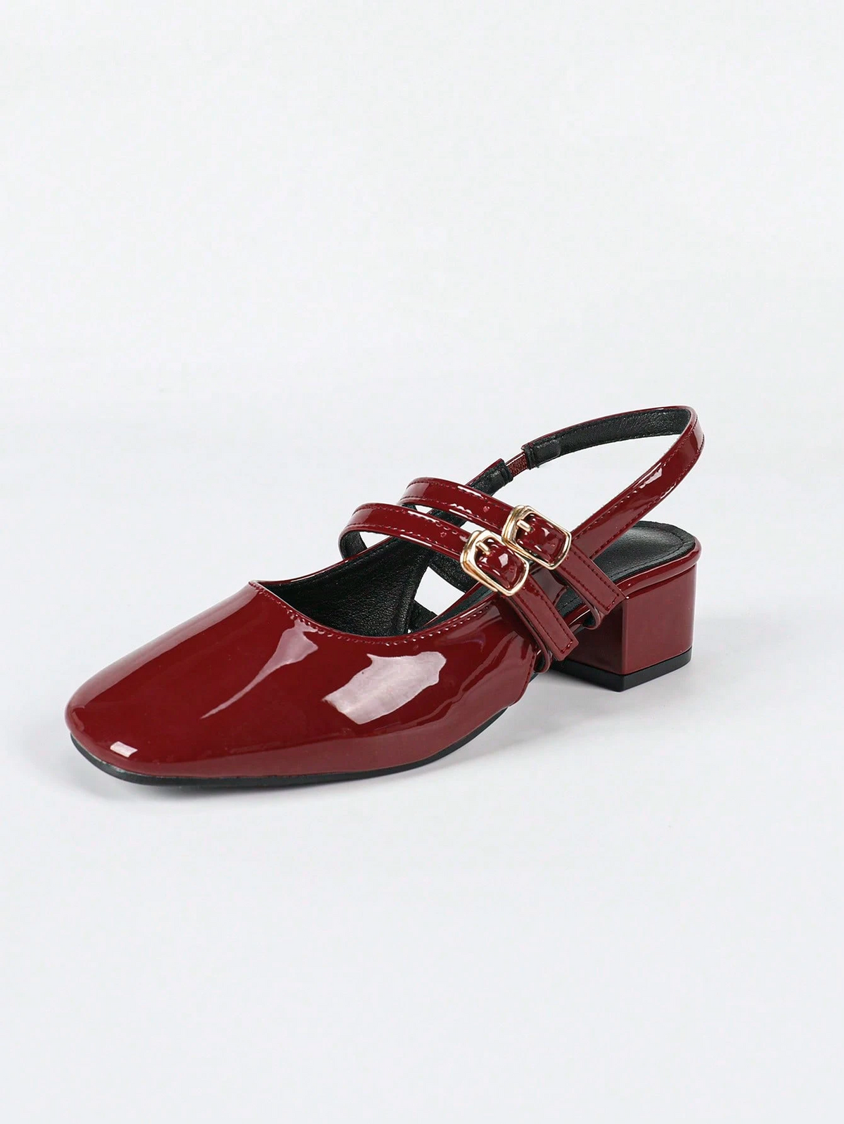 Carlota - Slingback de Charol con Doble Tira y Tacón Bloque