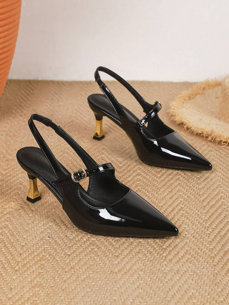 Silvia - Slingback de Charol con Tacón Esculpido Dorado