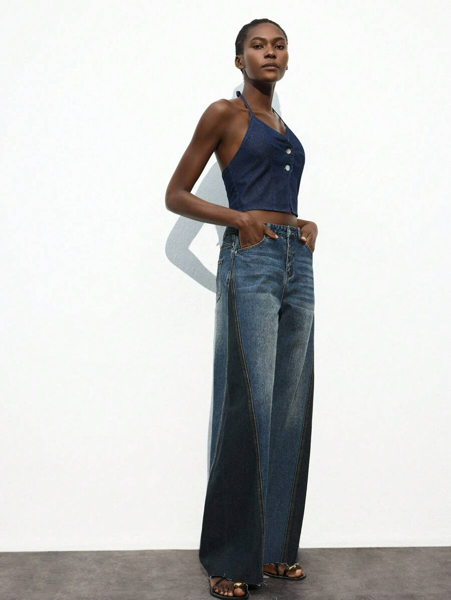 Valeria – Pantalón Denim Wide Contrast