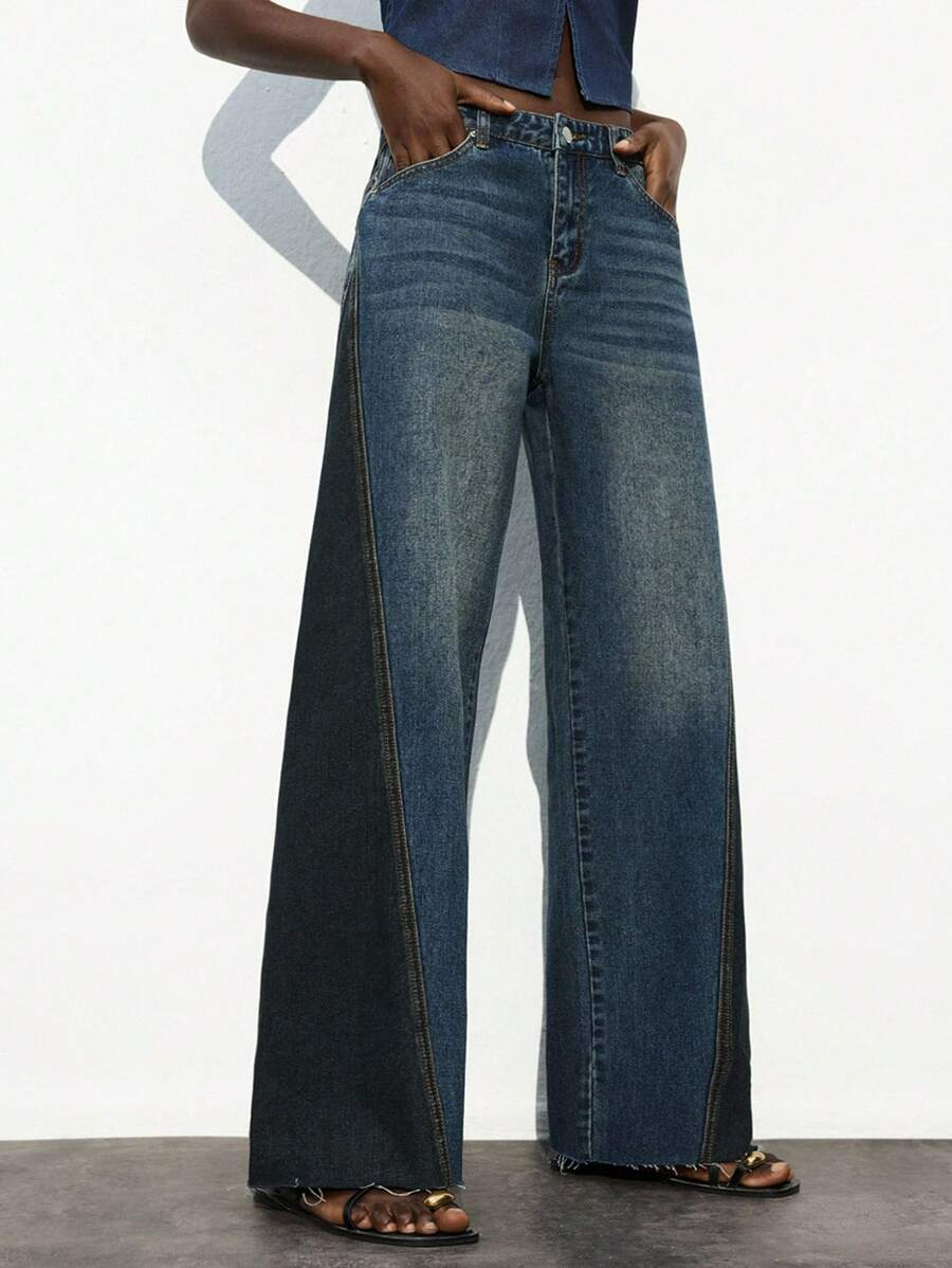 Valeria – Pantalón Denim Wide Contrast