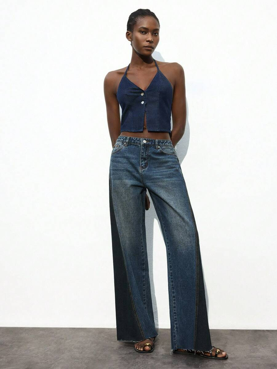 Valeria – Pantalón Denim Wide Contrast