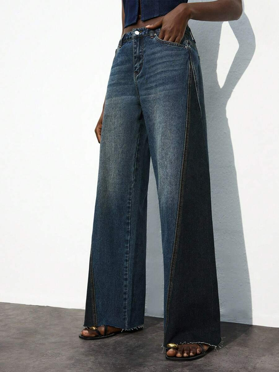 Valeria – Pantalón Denim Wide Contrast