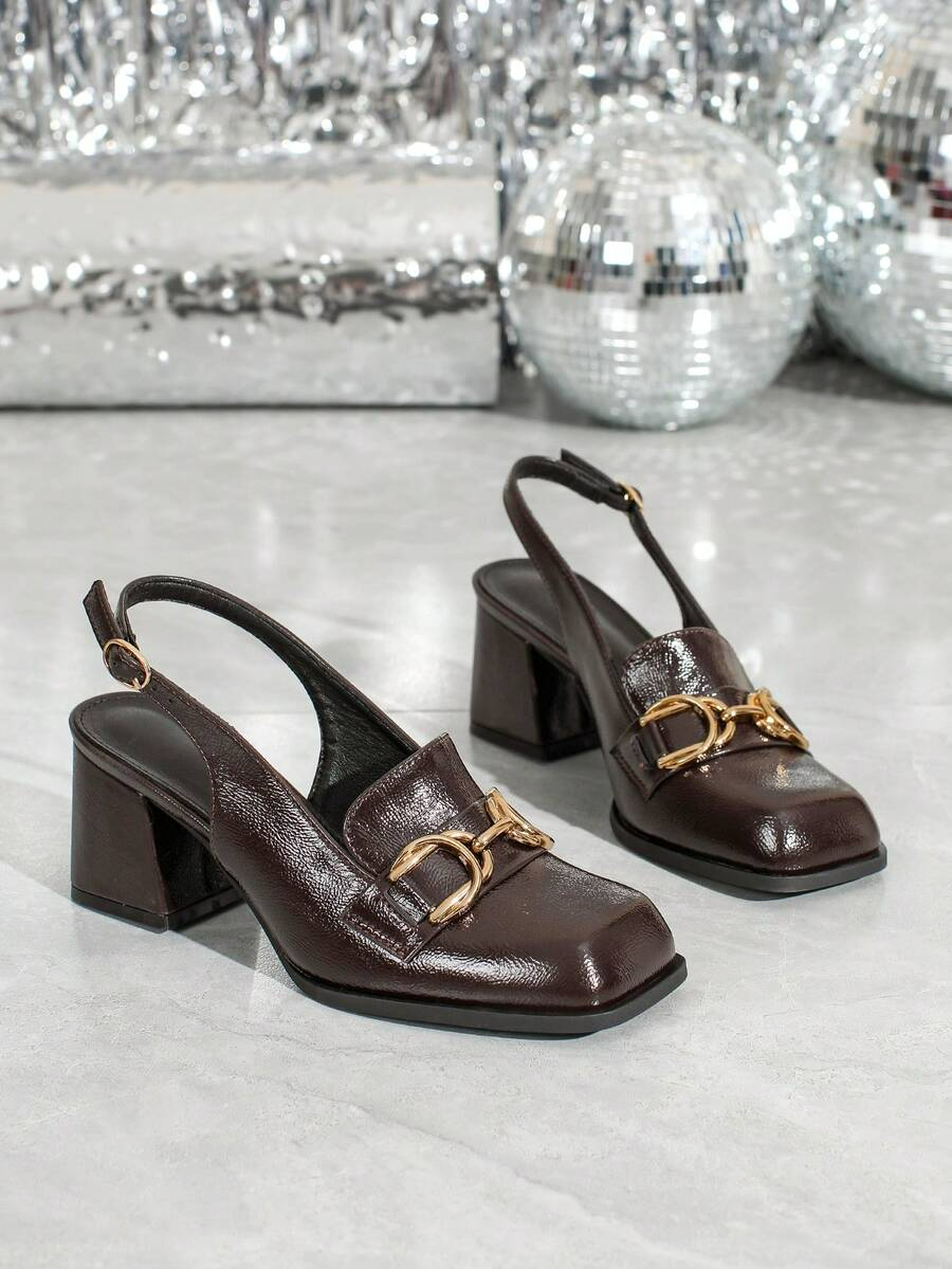 Inés - Slingback Loafer de Tacón Bloque con Cadena Dorada