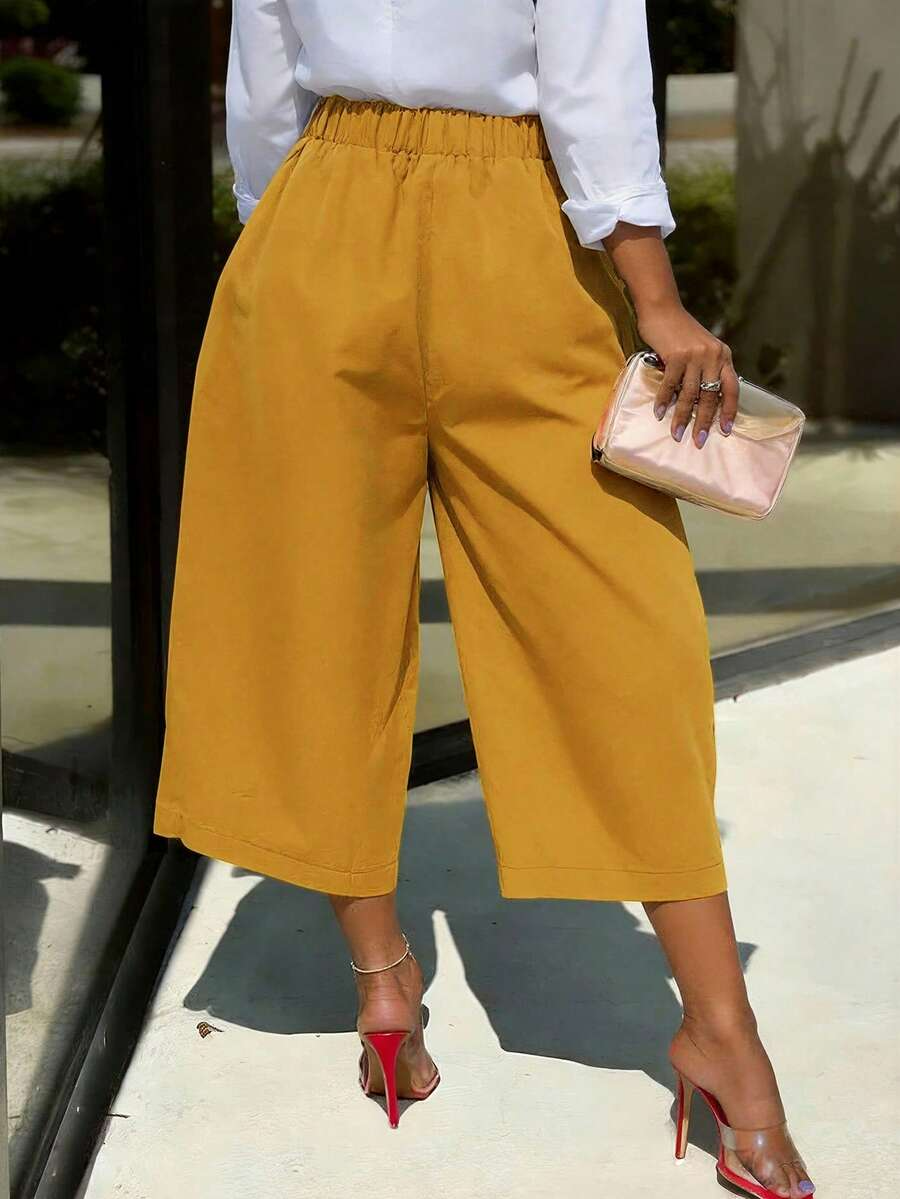 Palma - Pantalón Culotte Ancho con Pinzas y Cintura Elástica