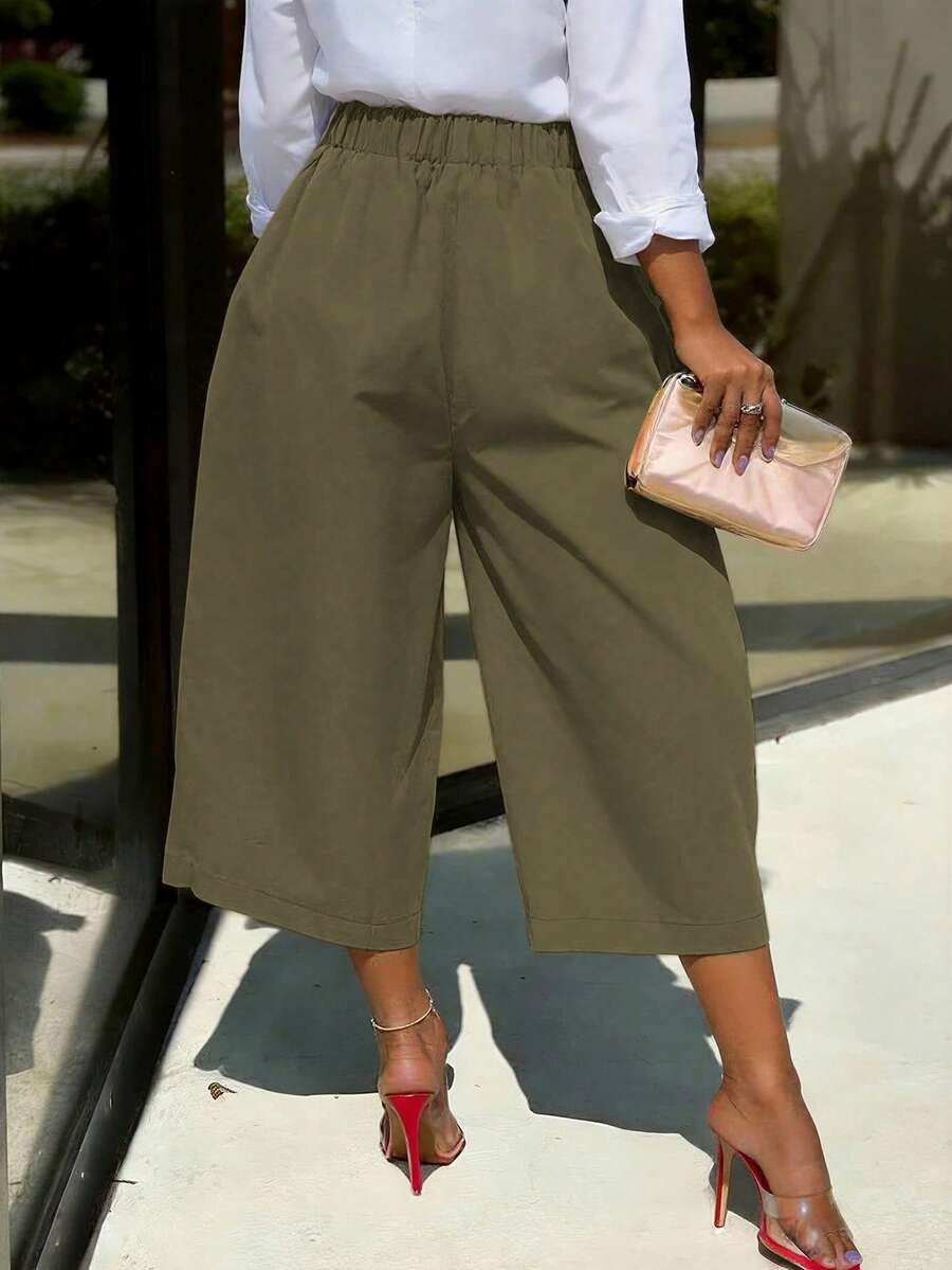 Palma - Pantalón Culotte Ancho con Pinzas y Cintura Elástica