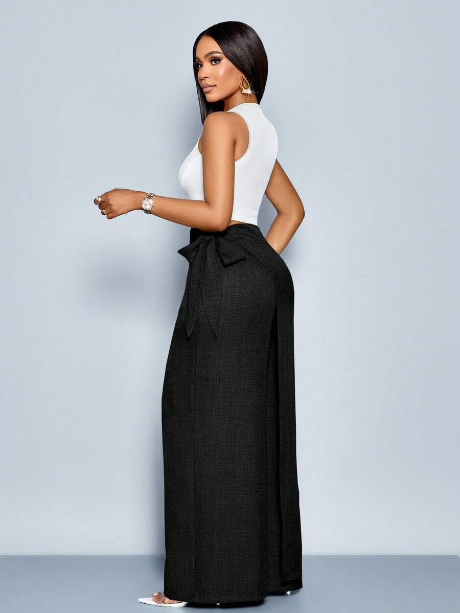Nadia - Pantalón Palazzo Cruzado con Lazo lateral