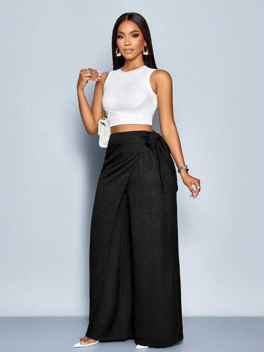 Nadia - Pantalón Palazzo Cruzado con Lazo lateral