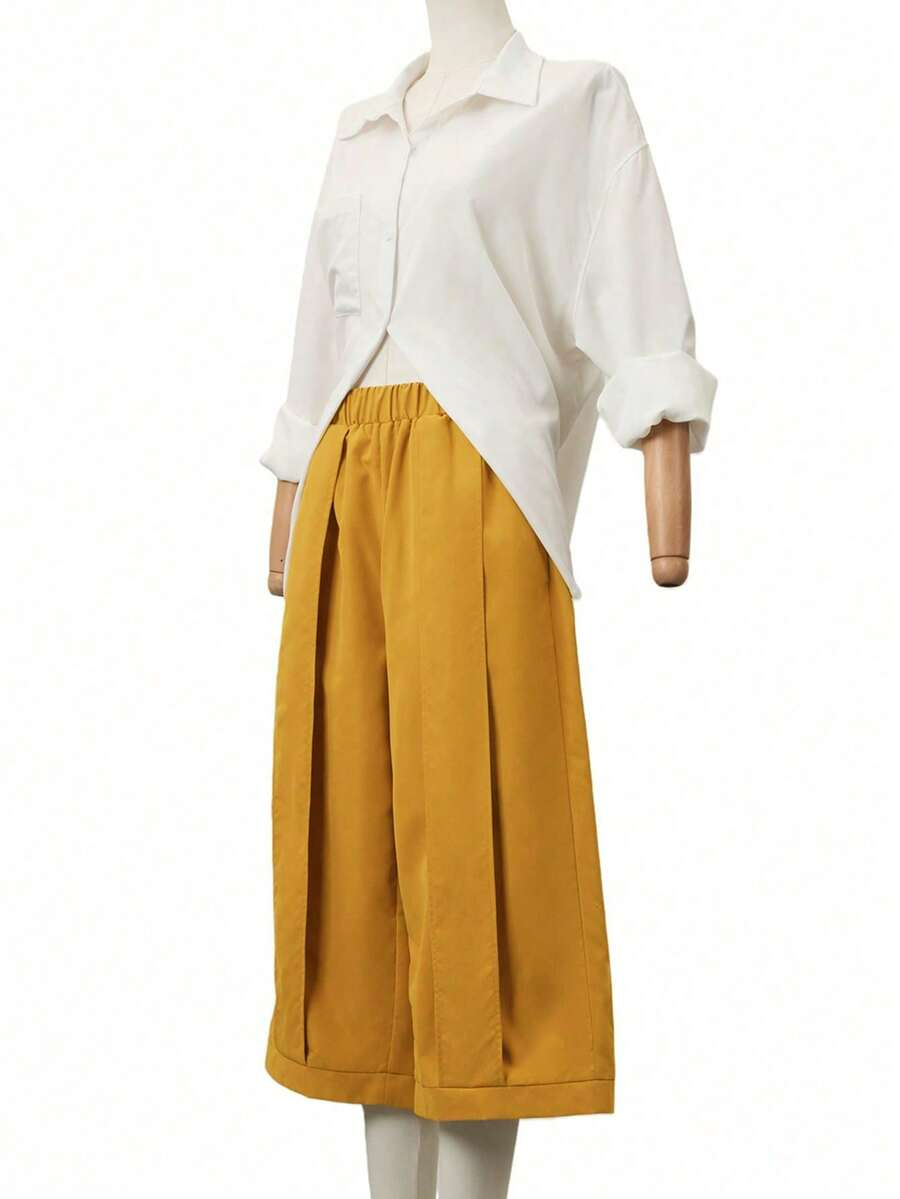 Palma - Pantalón Culotte Ancho con Pinzas y Cintura Elástica